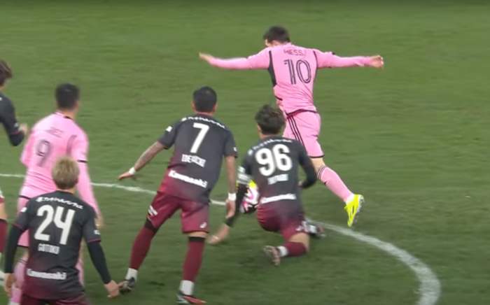 Lionel Messi pictured (no.10) in action for Inter Miami during a 0-0 draw against Vissel Kobe in Tokyo in February 2024